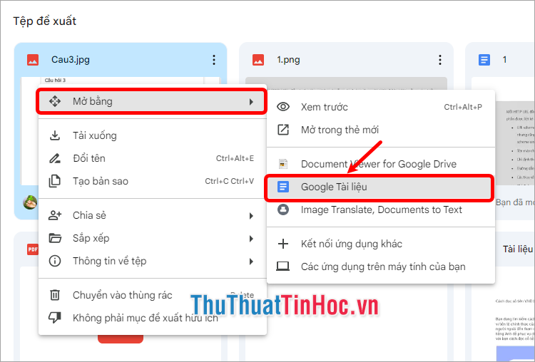 Nhấn chuột phải vào hình ảnh và chọn Mở bằng → Google Tài liệu