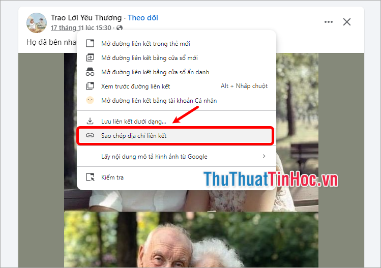 Nhấn chuột phải vào phần có dấu thời gian rồi ấn Sao chép địa chỉ liên kết