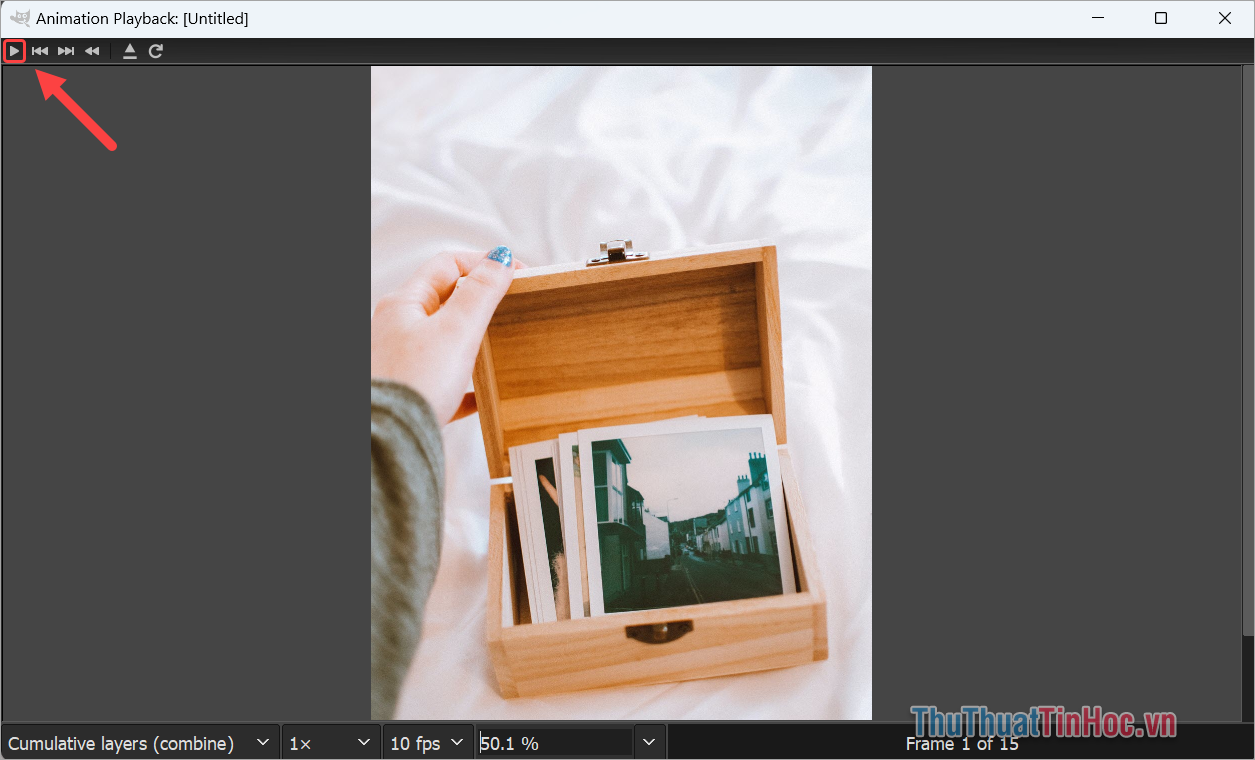 Nhấn nút Play trong cửa sổ Animation Playback để xem ảnh động GIF