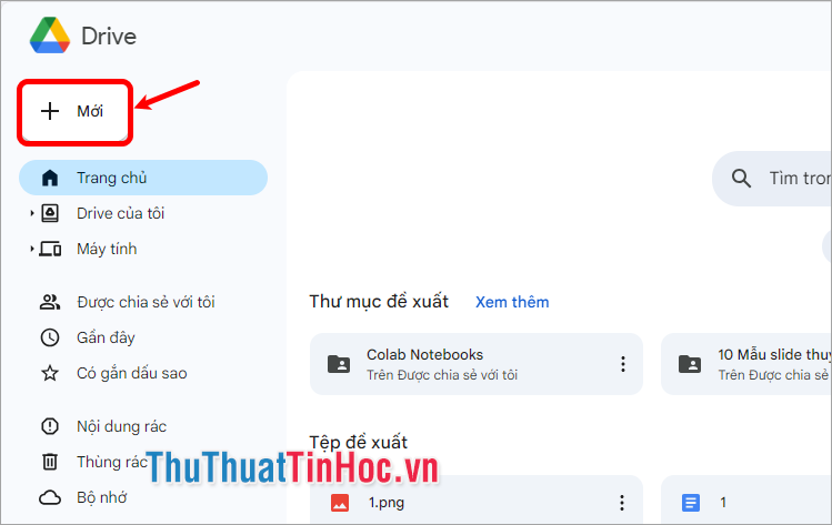 Trên giao diện Google Drive, chọn Mới