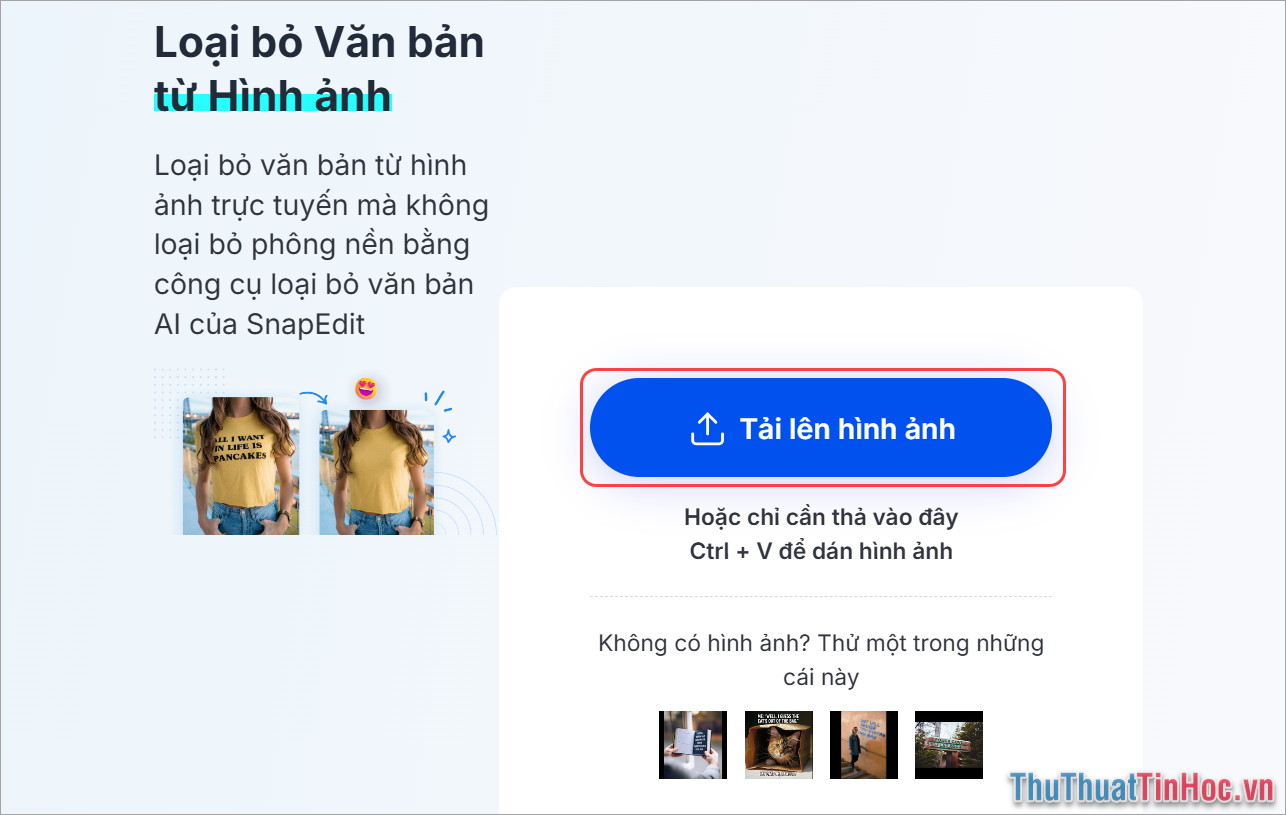 Truy cập Snap Edit Online và chọn Tải lên hình ảnh