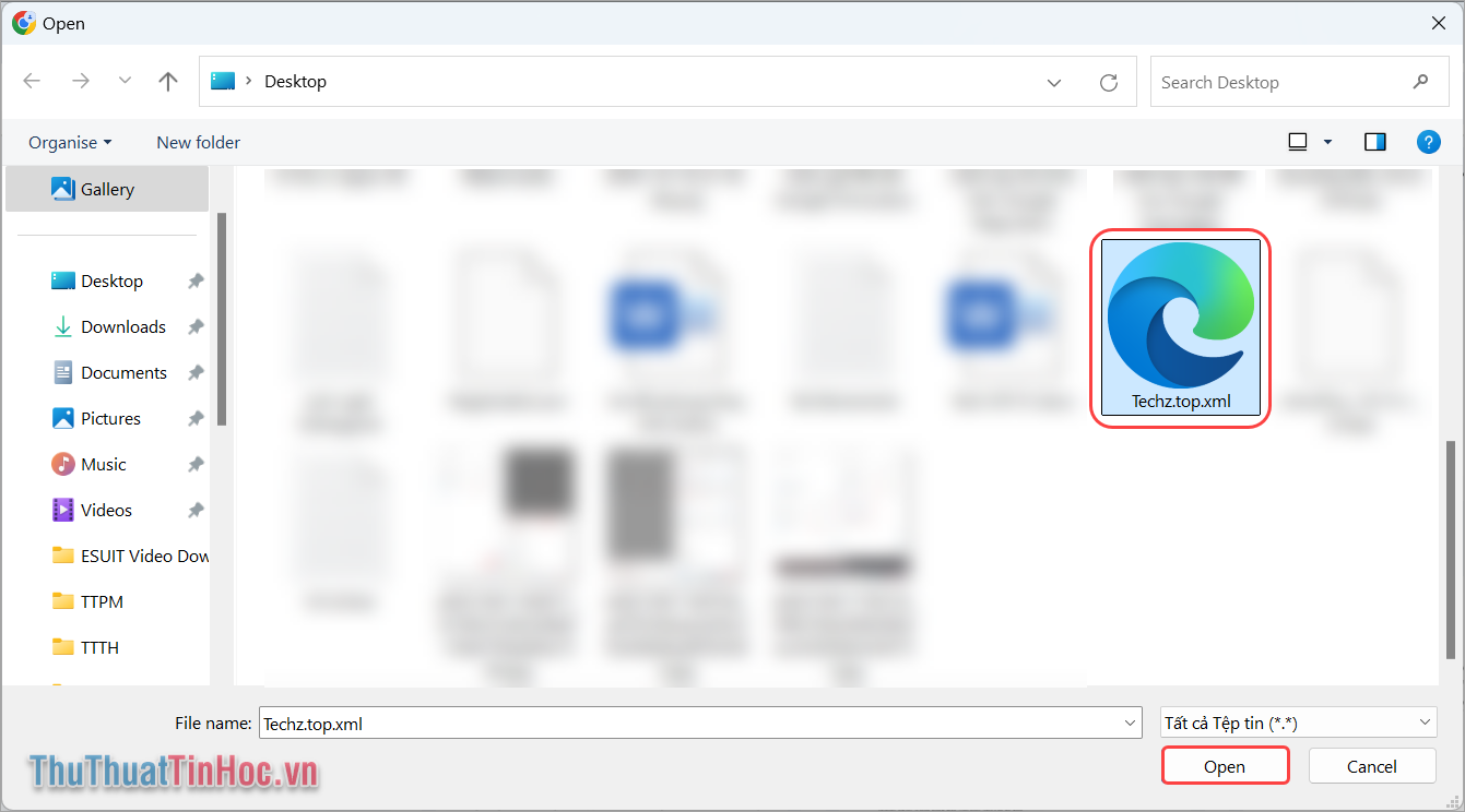 Chọn file cần tải lên Google Drive và ấn Open