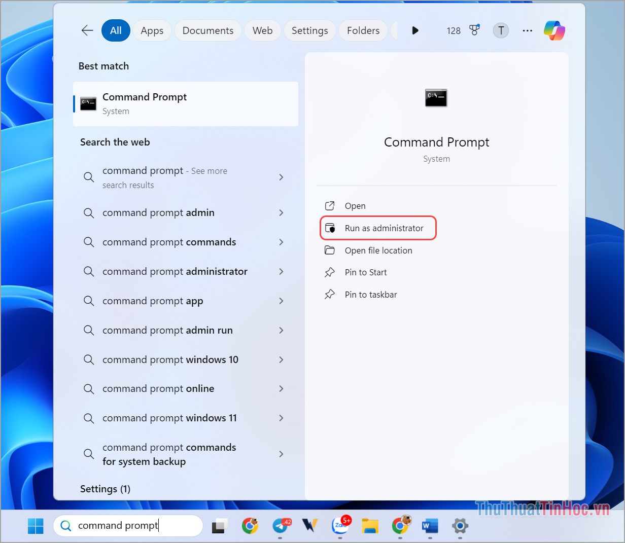 Chọn lệnh Run as administrator để chạy CMD với quyền Admin
