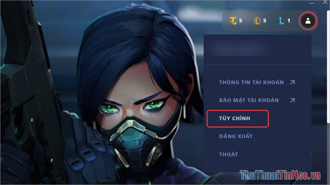 Mở Riot Game và chọn Tài khoản → Tùy chỉnh