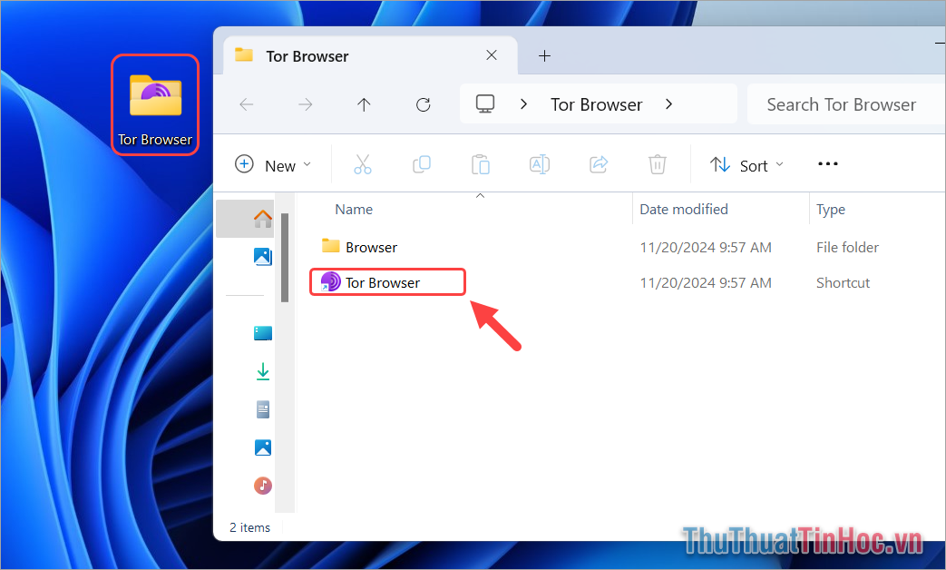 Mở thư mục và chọn Tor Browser