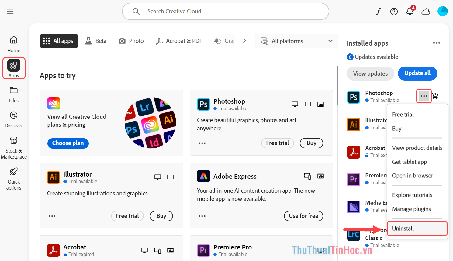 Nhấn biểu tượng Tùy chọn và ấn Uninstall để gỡ ứng dụng