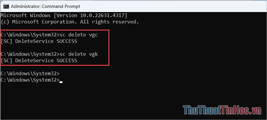 Nhập các lệnh dưới đây để thực hiện gỡ cài đặt