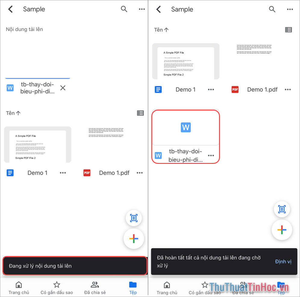 Tải thành công, hệ thống đưa dữ liệu của bạn lên Google Drive