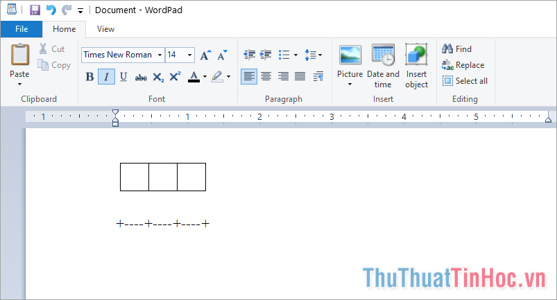 Tạo bảng có 2, 3, 4 cột trong Wordpad