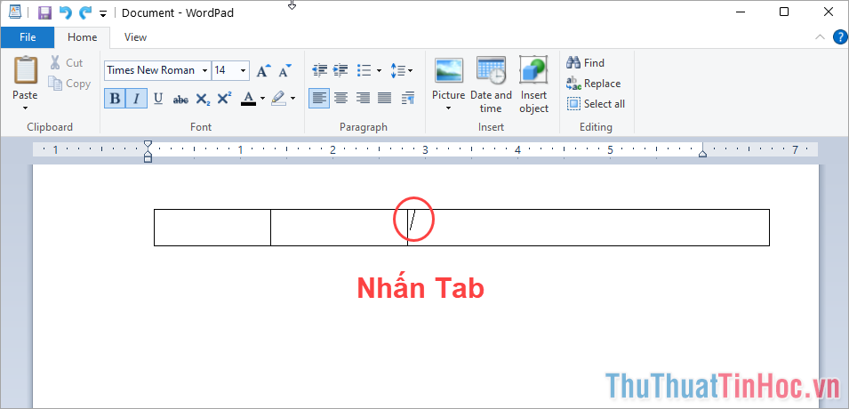 Thêm dòng trong bảng Wordpad