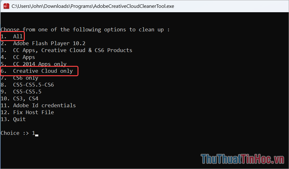 Tools Cleaner Adobe sẽ hỏi bạn muốn làm sạch dữ liệu của phần mềm nào