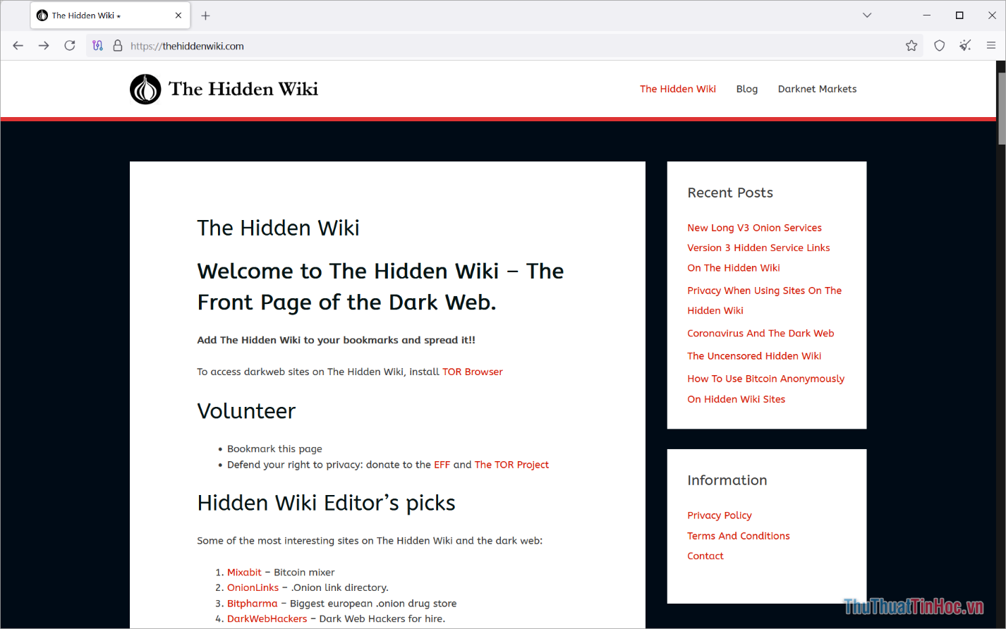 Truy cập The Hidden Wiki để xem gợi ý về các trang Deep Web phổ biến
