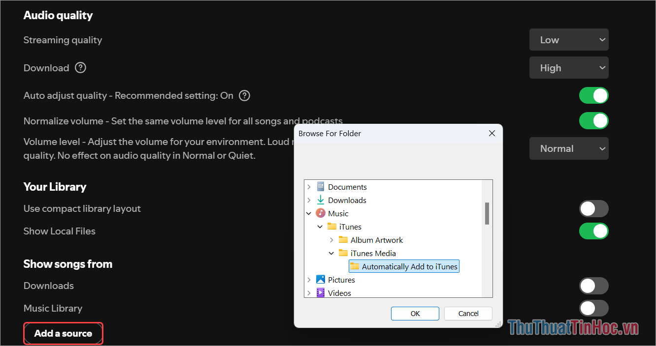 Chọn Add a source để chọn nguồn nhạc muốn up lên Spotify