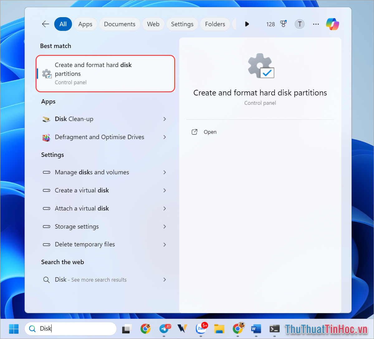 Chọn Create and Format Hard Disk Partitions để mở