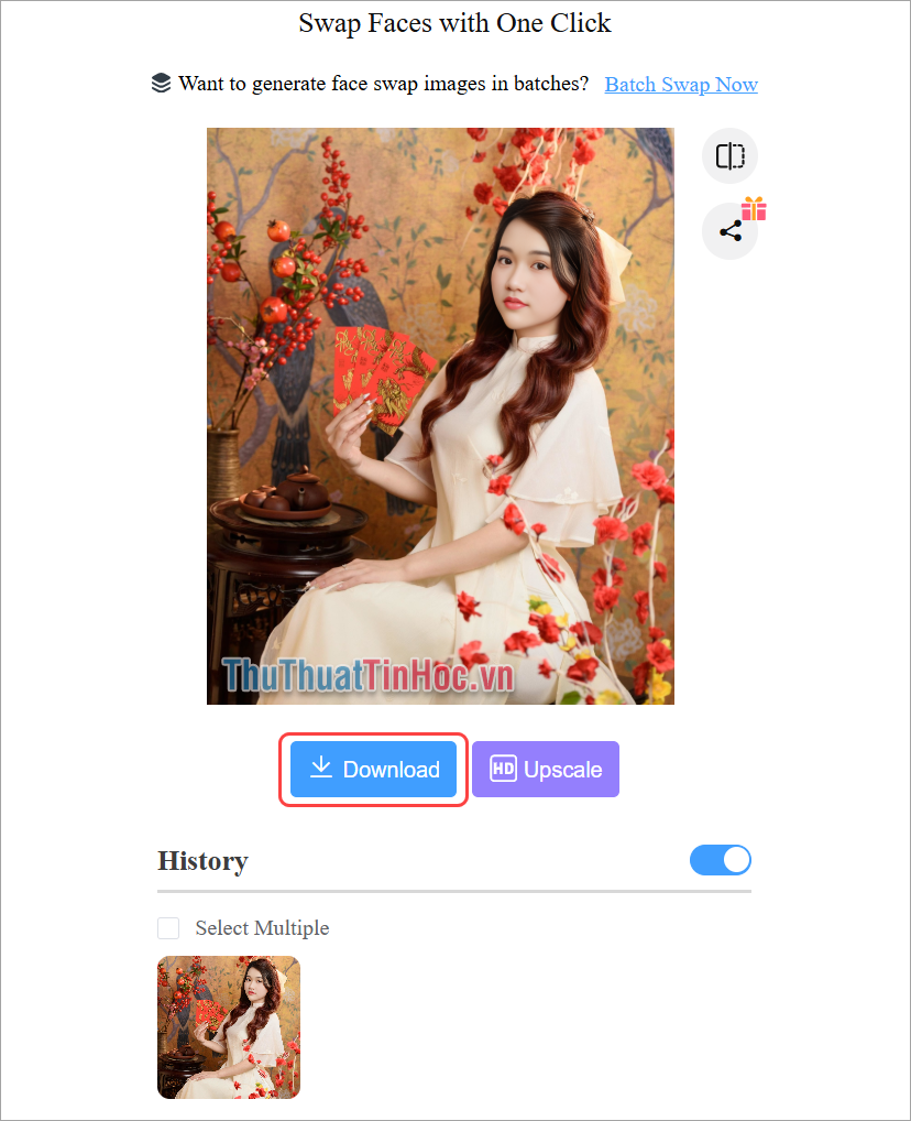 Chọn Download để tải hình ảnh sau khi ghép mặt bằng AI