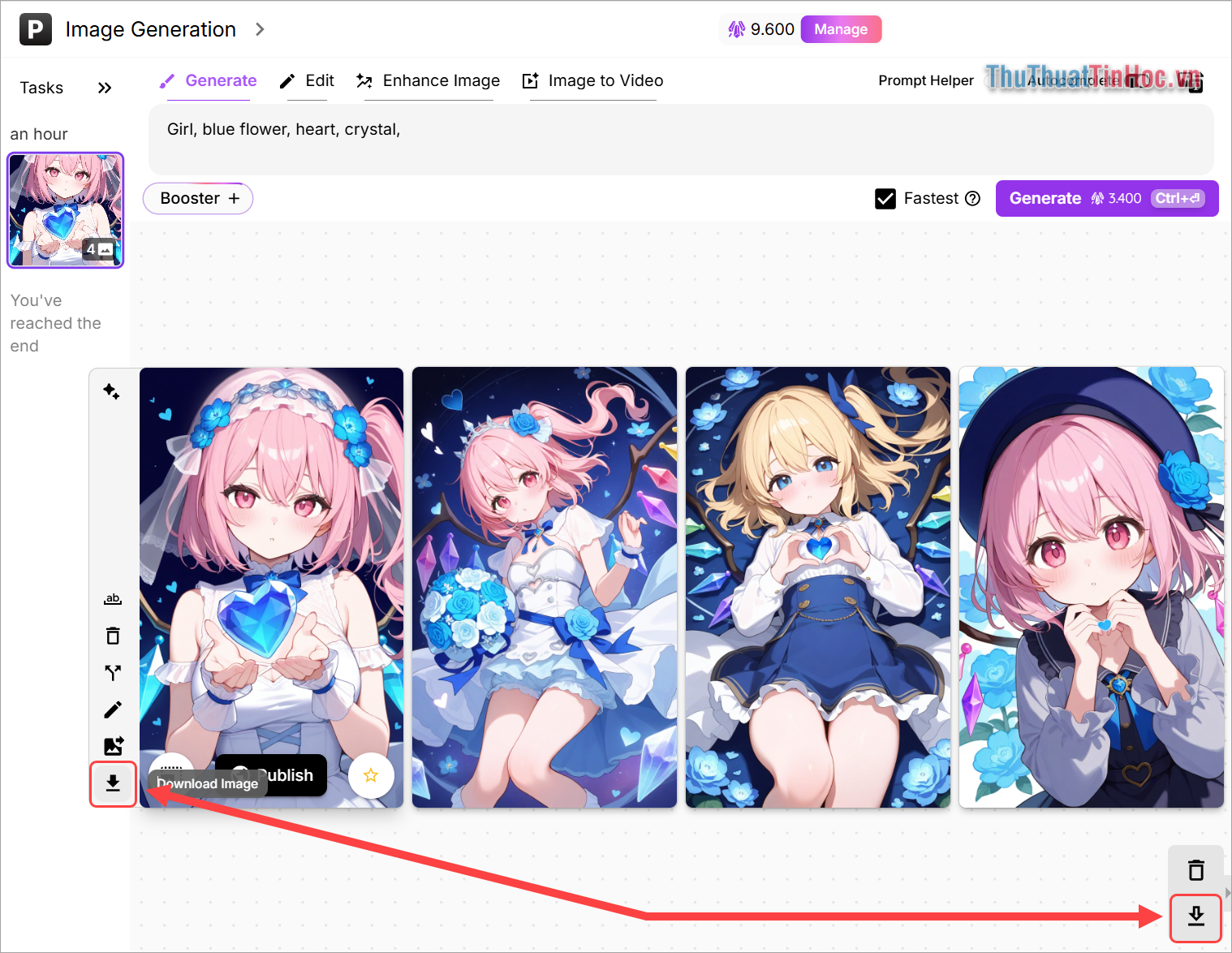 Chọn Download để tiến hành tải hình ảnh Anime được tạo từ AI