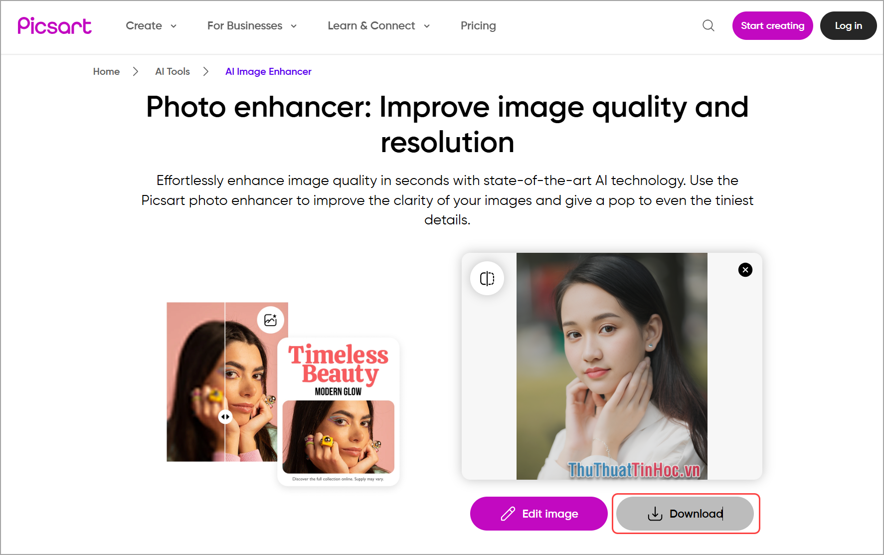 Chọn Edit Image để chỉnh sửa hoặc ấn Download để tải về