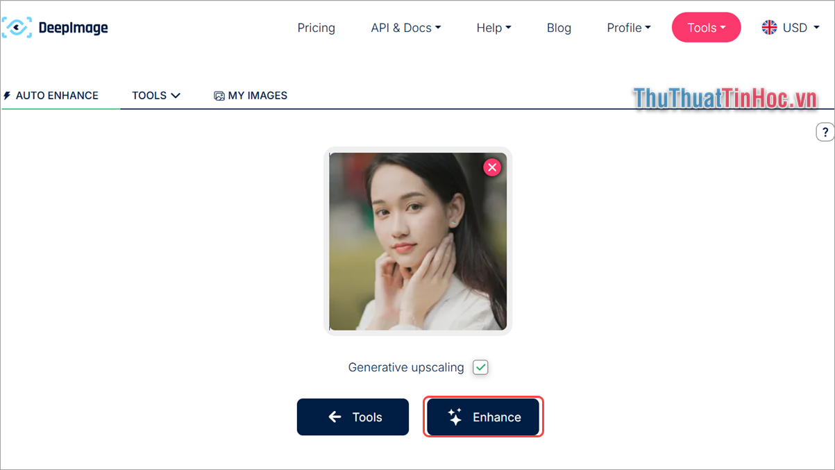 Chọn Enhance để tiến hành tối ưu hóa hình ảnh