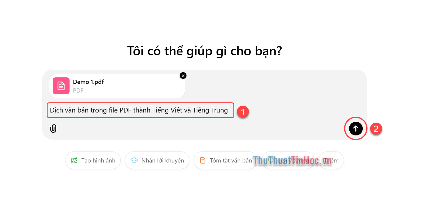 File PDF được tải lên thành công, rồi sử dụng câu lệnh
