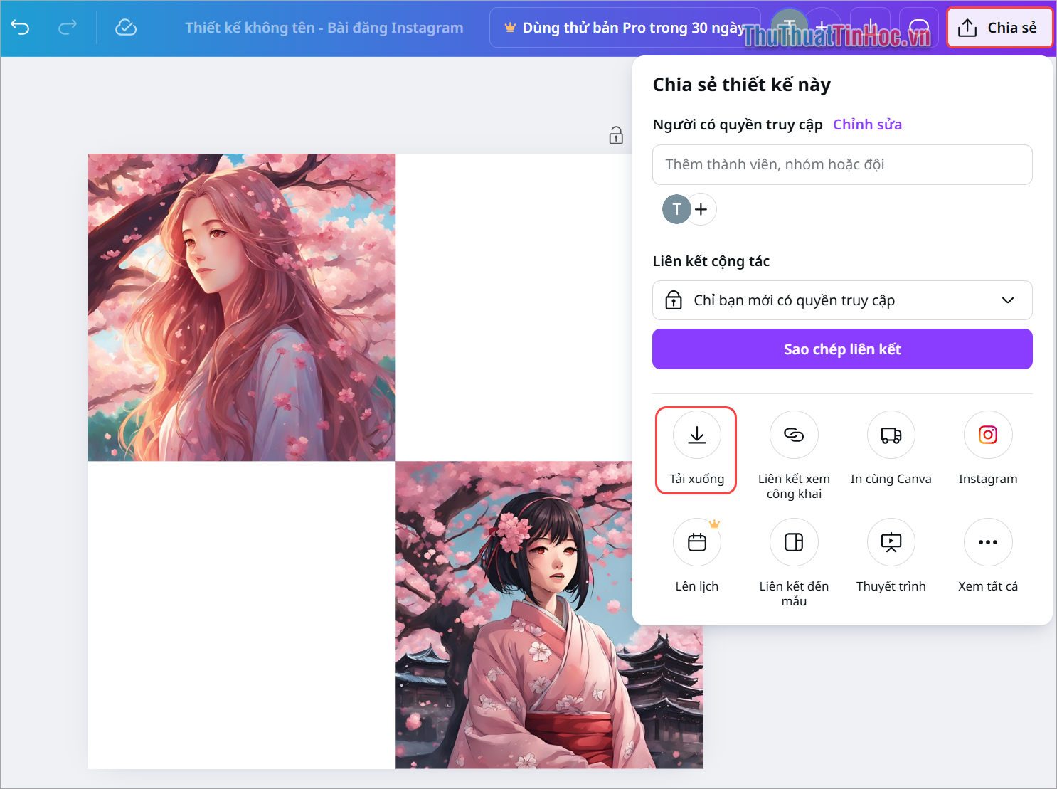 Nhấn mục Chia sẻ → Tải xuống để lưu hình ảnh