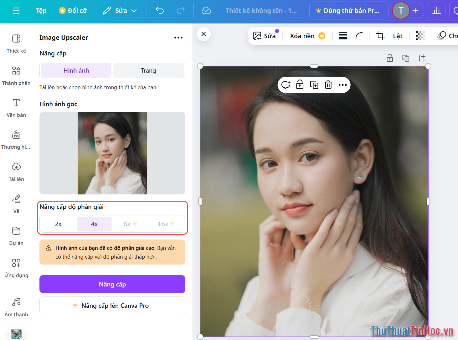 Nhấn Nâng cấp → Tải về để lưu hình ảnh sau khi tăng chất lượng