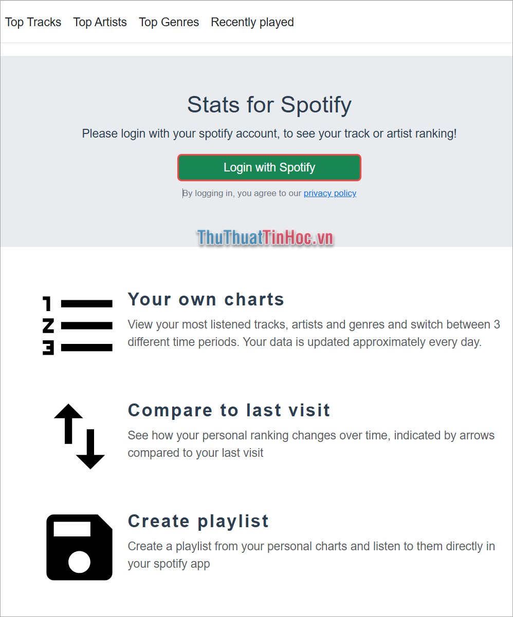 Truy cập Stats for Spotify trên trình duyệt Web