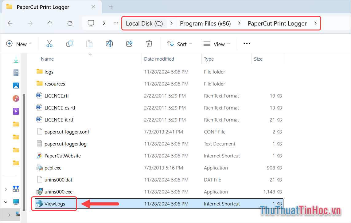 Truy cập thư mục theo đường dẫn sau để khởi động ViewLogs