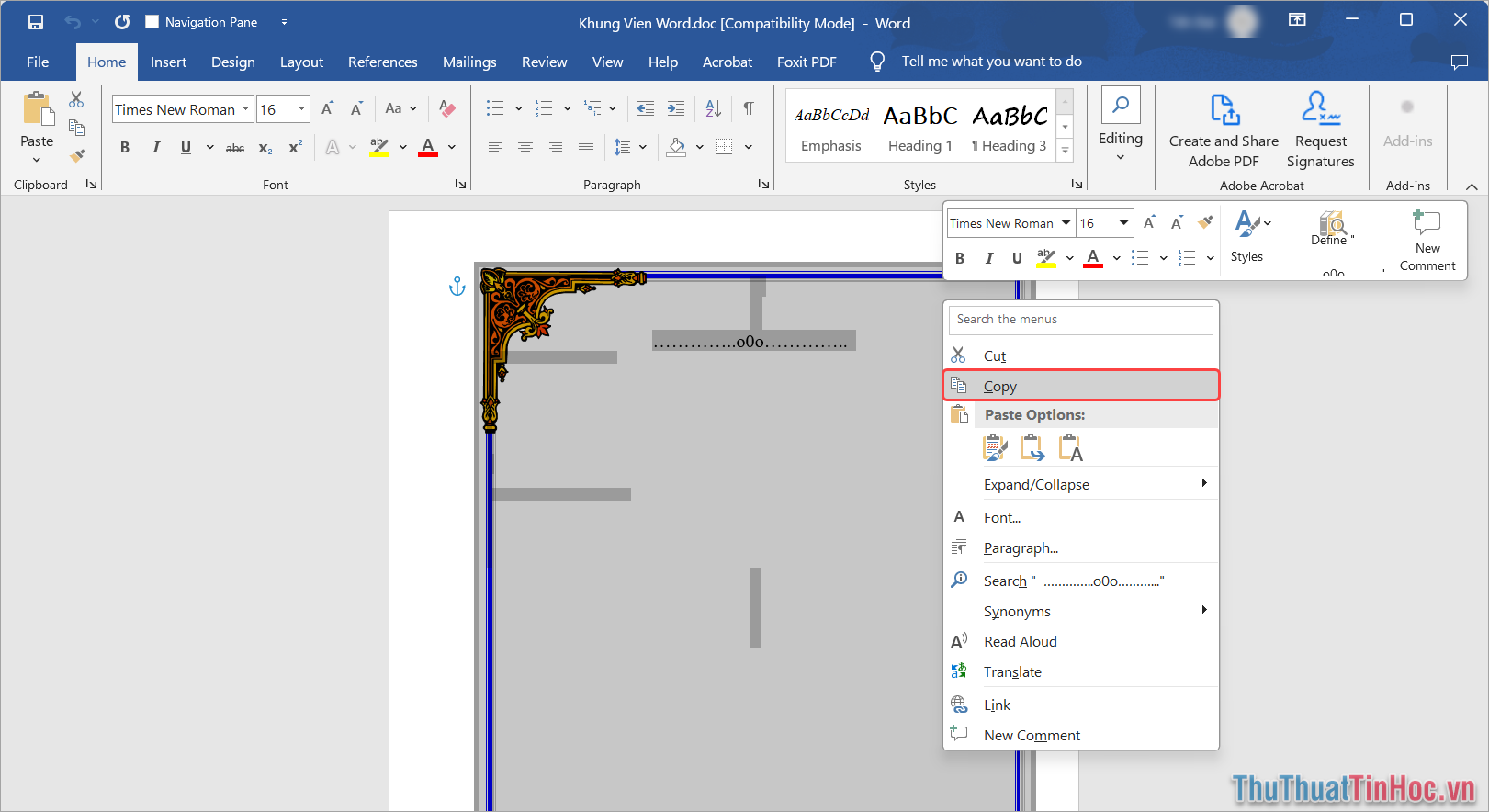Click chuột phải chọn Copy hoặc nhấn tổ hợp phím Ctrl + C
