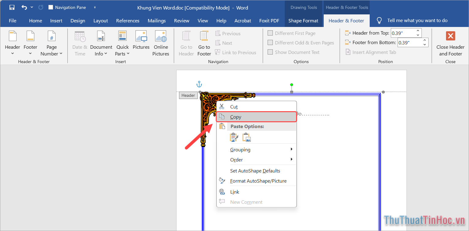 Click chuột phải → Copy để sao chép