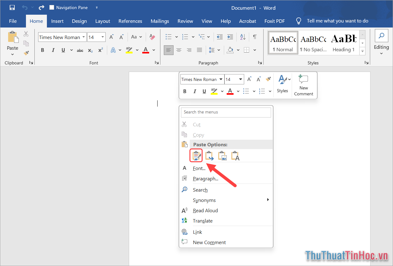 Click chuột phải → Paste Options → Keep Source Formatting