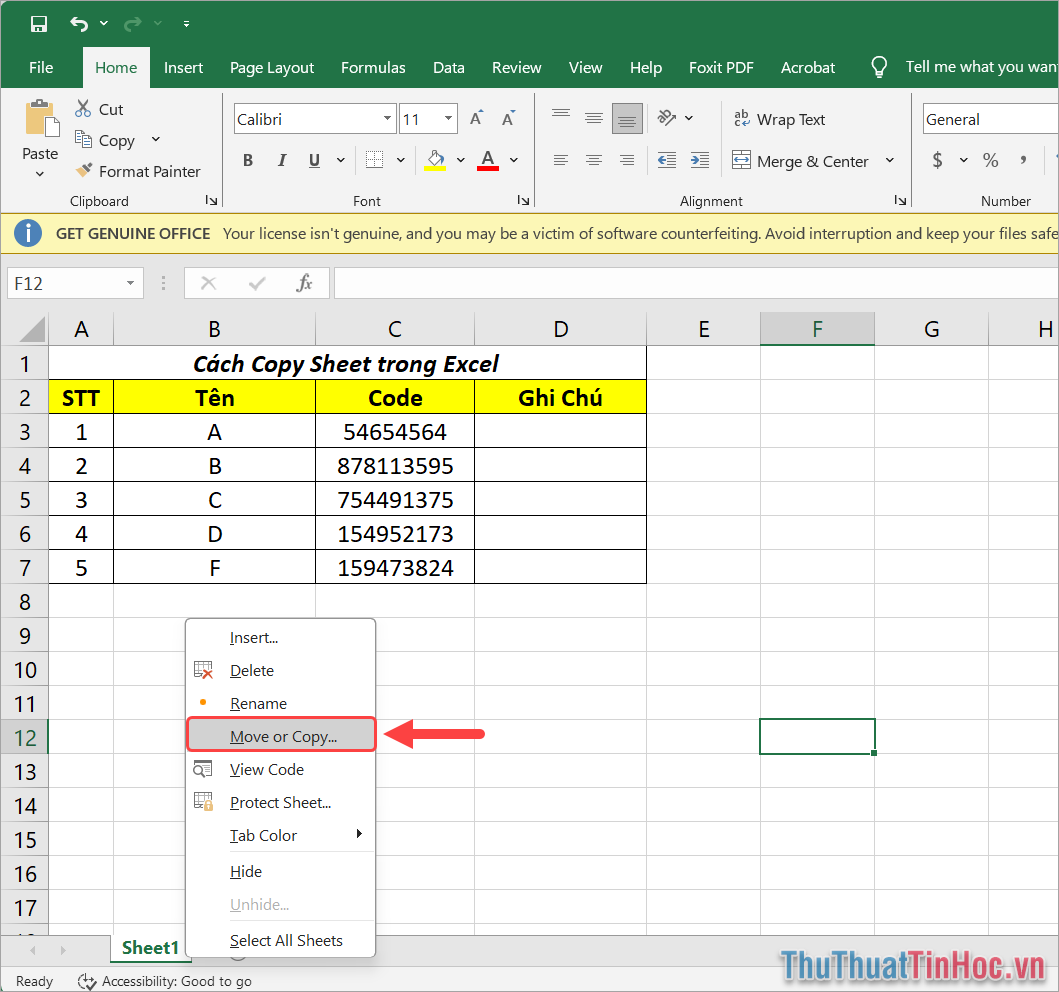 Click chuột phải vào Sheet cần nhân đôi và chọn lệnh Move or Copy