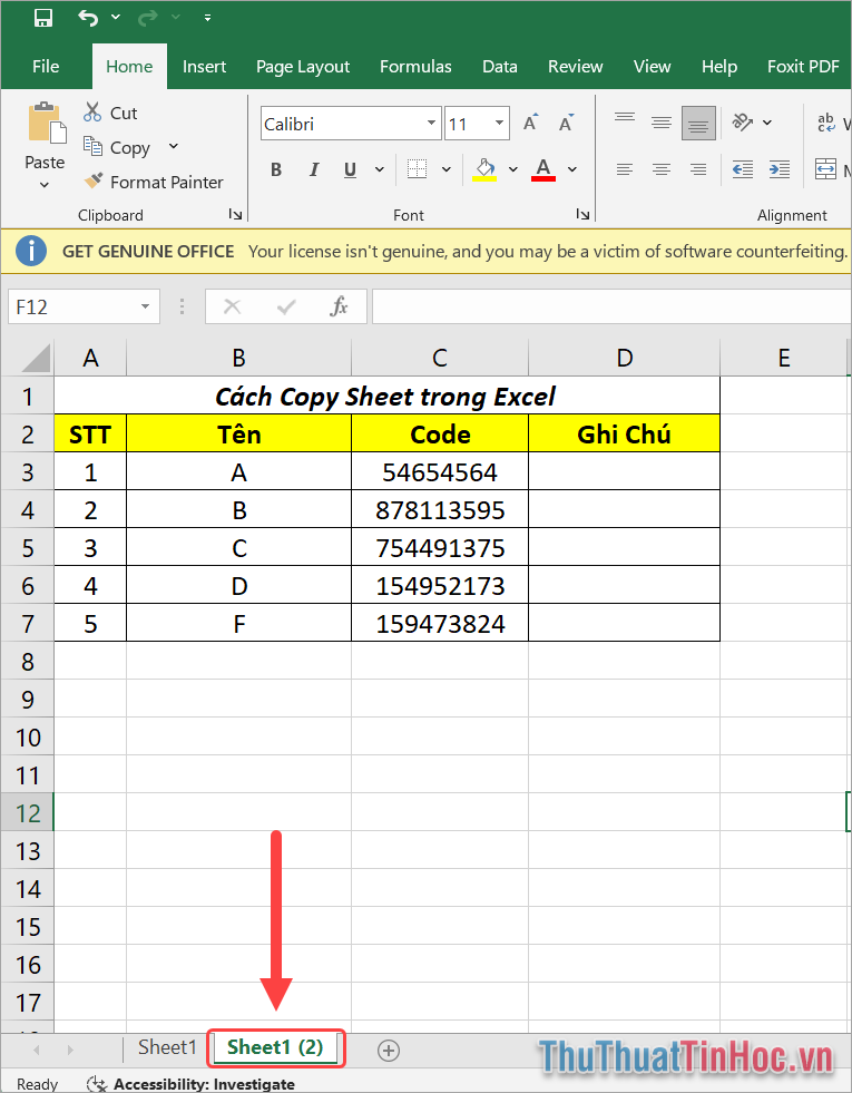 Quản lý Sheet sẽ xuất hiện thêm một bảng Sheet mới