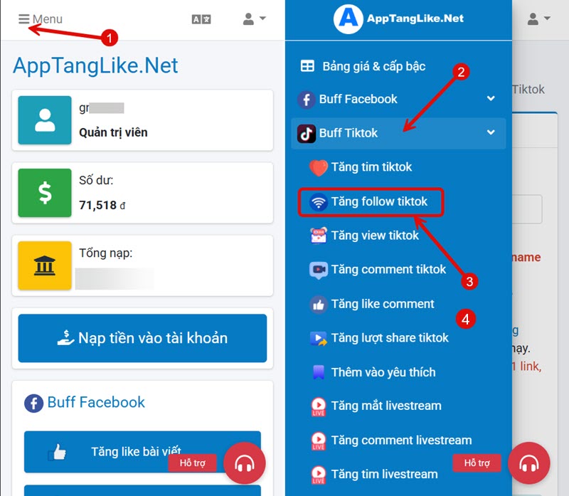 Truy cập trang Tăng follow tiktok